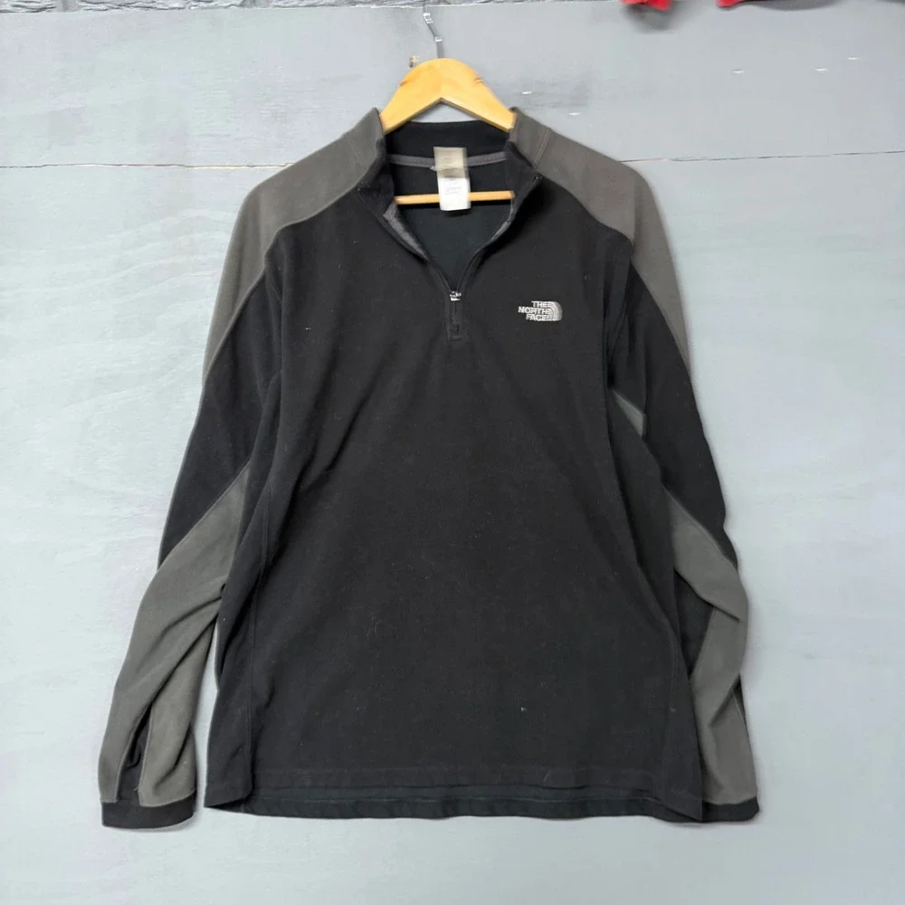 The‎ North Face Mens Quarter Zip Fleece Pullover Black Grey Colorblock Large